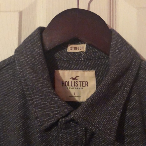 Hollister Gray Textured Patterned Pocket Flannel Mens Large L - Picture 2 of 13